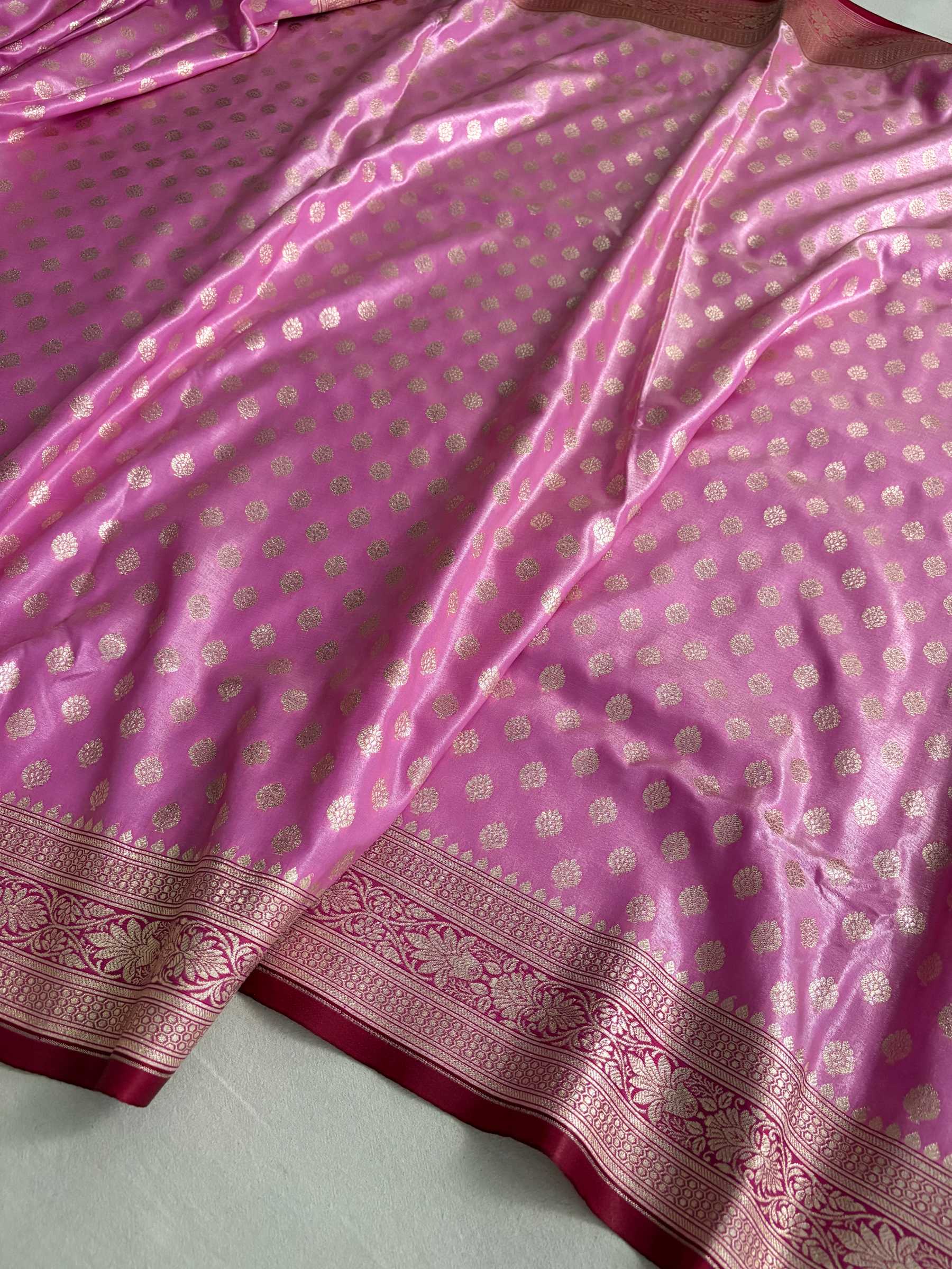 Pink & Maroon Motif Satin Silk Banarasi Saree