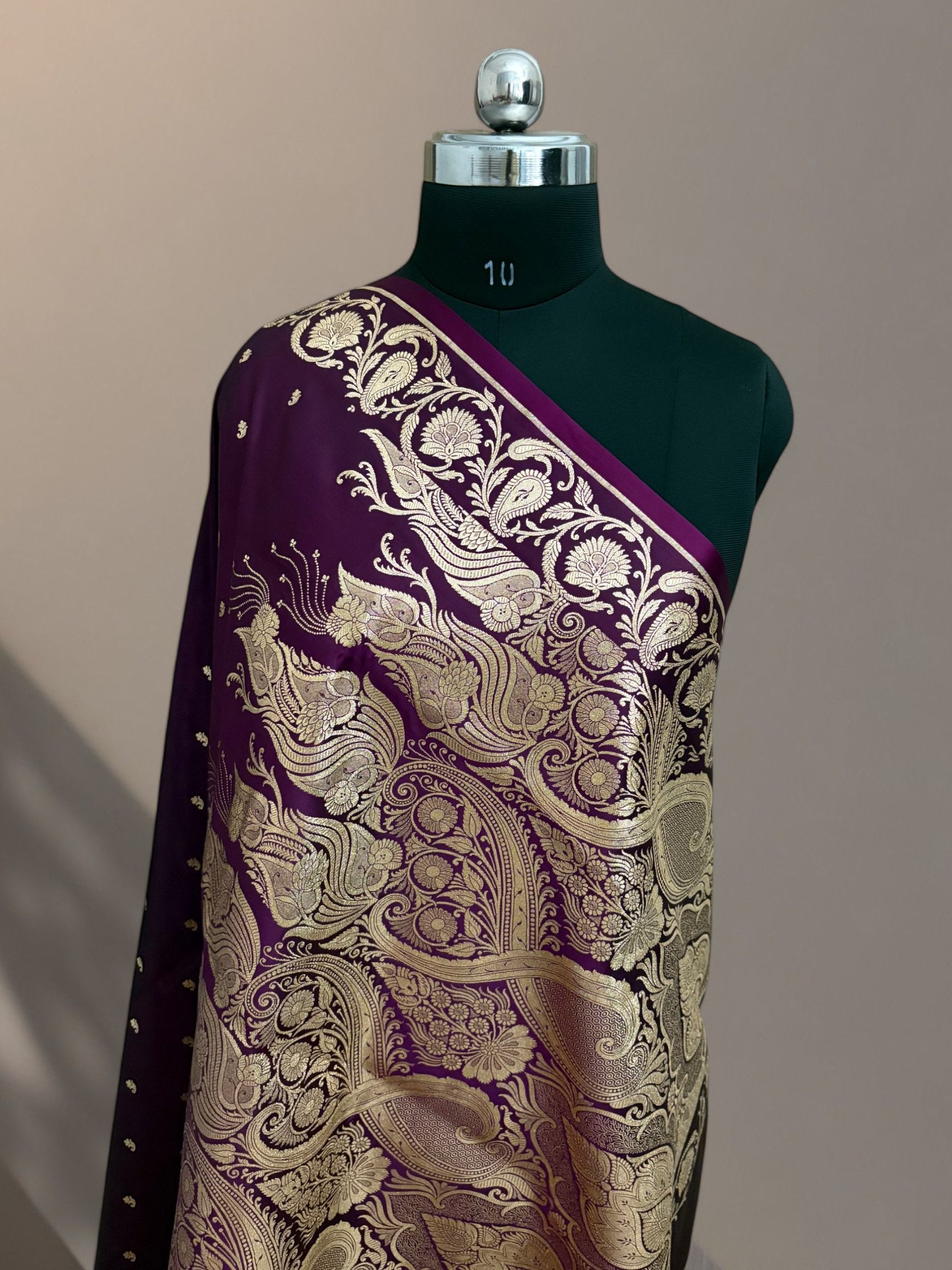 Wine Mashru Silk Banarasi Saree with Golden Zari Work