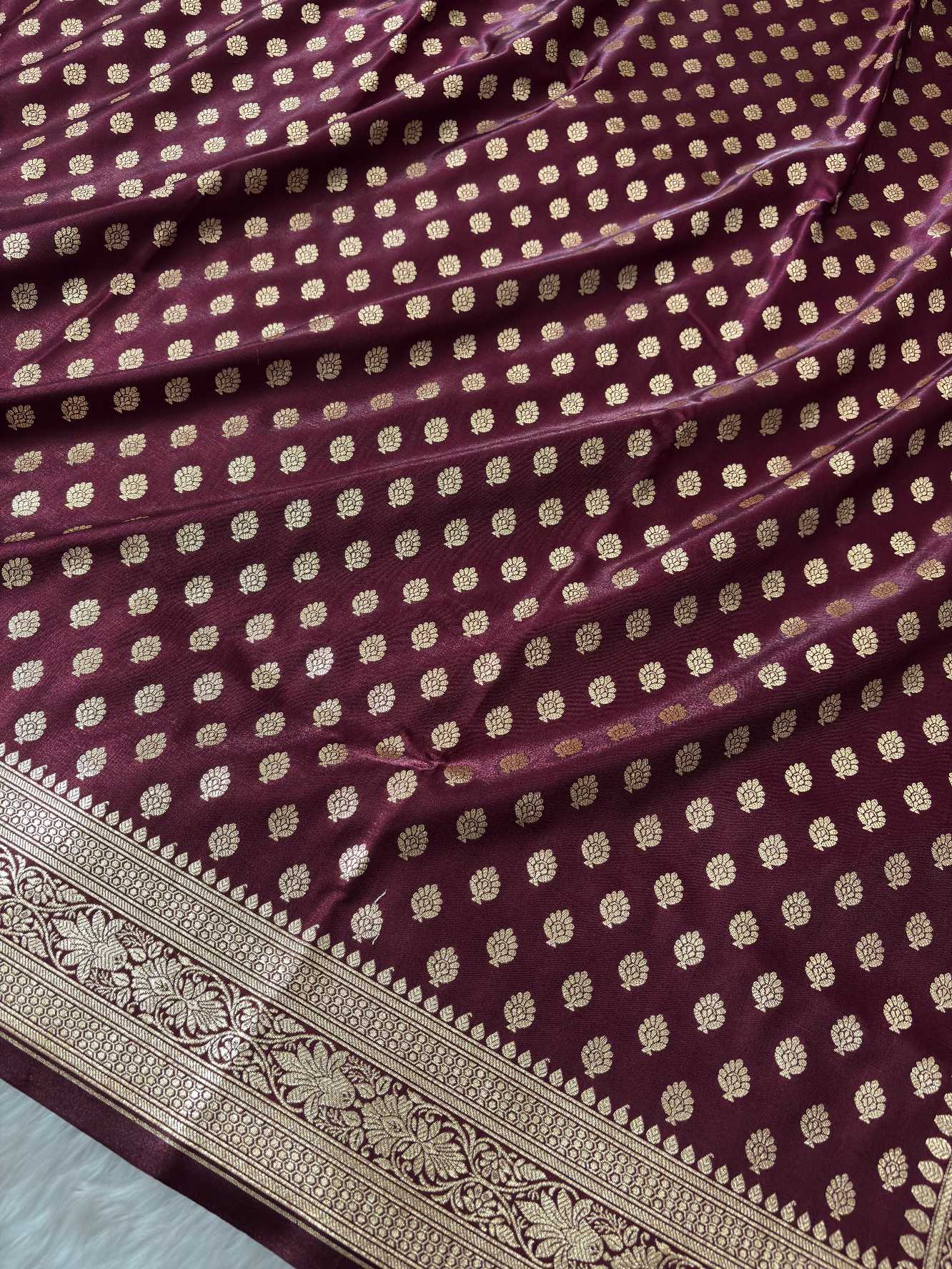 Coffe Colour Satin Silk Banarasi Motif Saree