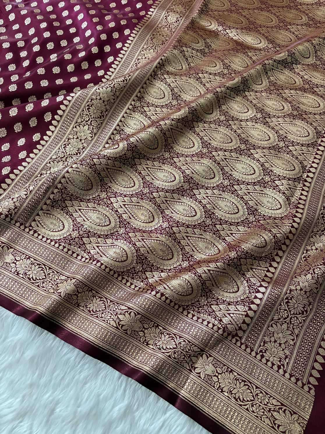 Coffe Colour Satin Silk Banarasi Motif Saree