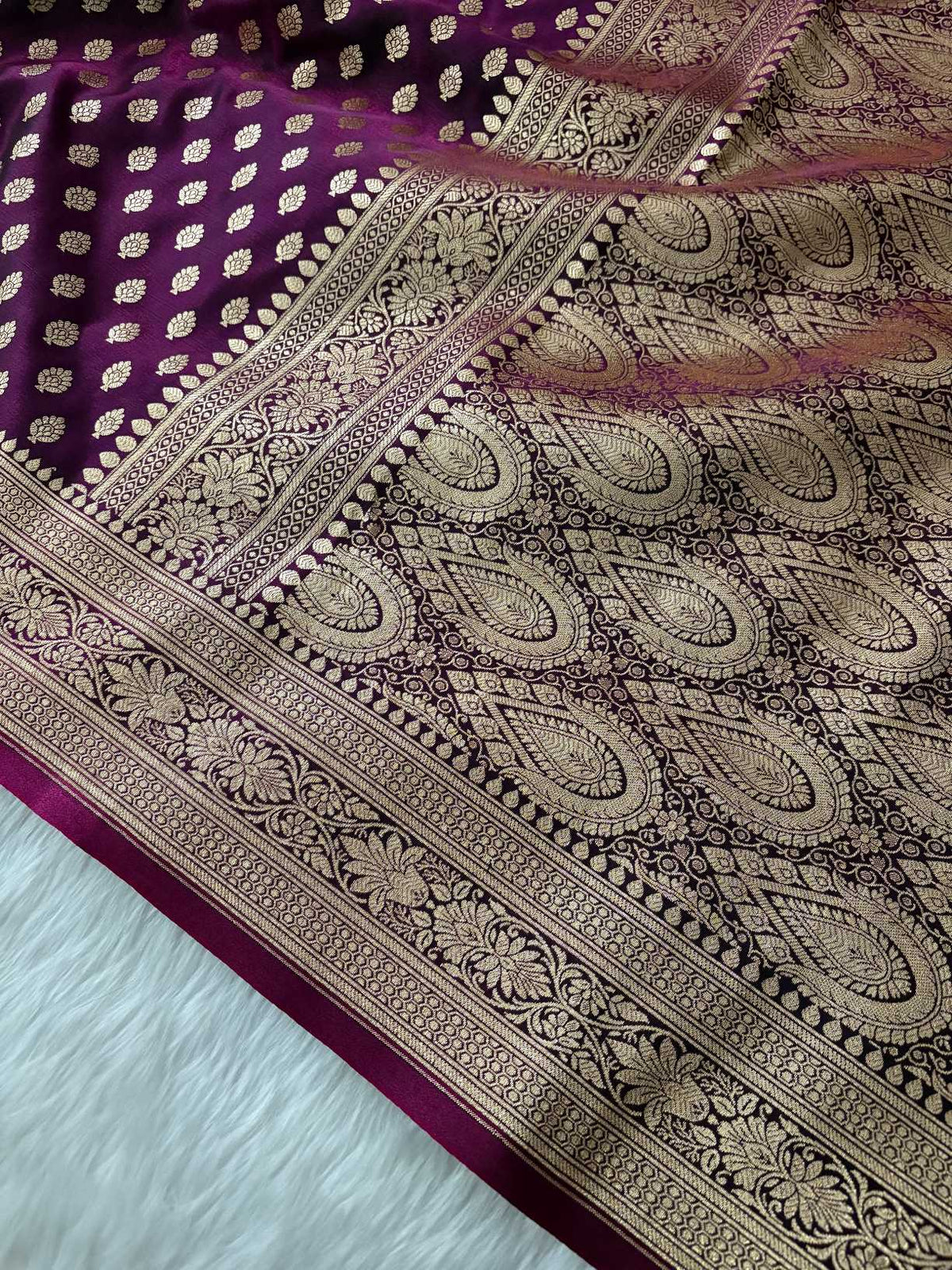 Purple Satin Silk Banarasi Motif Saree