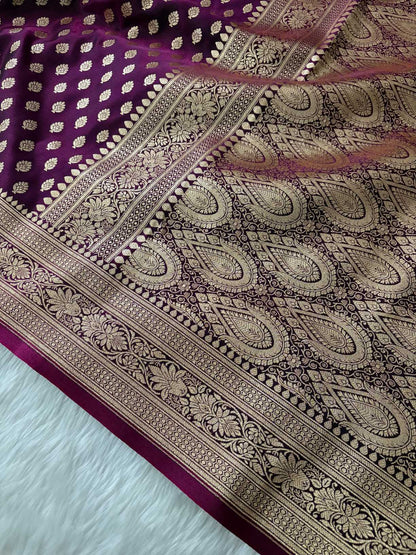 Purple Satin Silk Banarasi Motif Saree