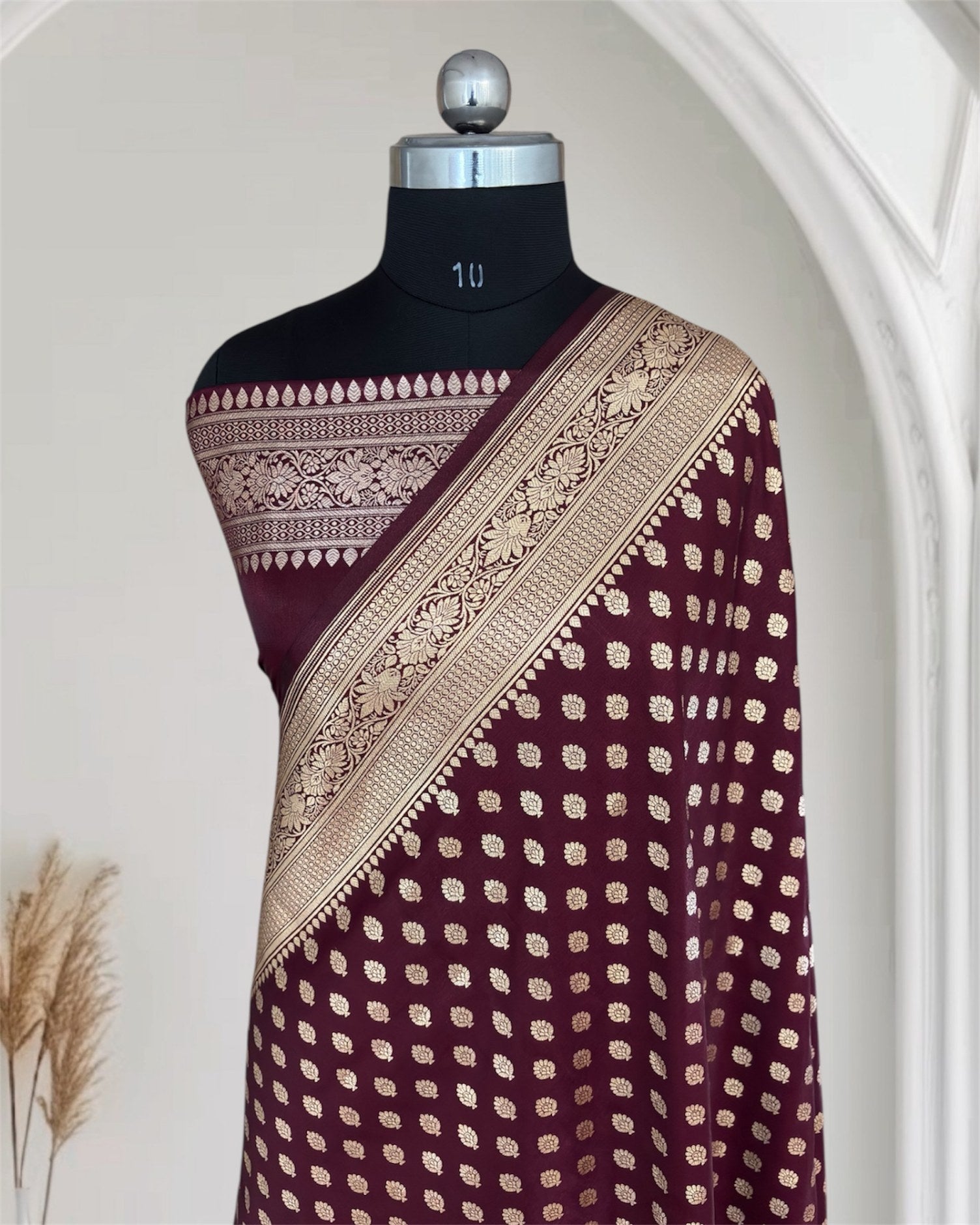 Coffe Colour Satin Silk Banarasi Motif Saree