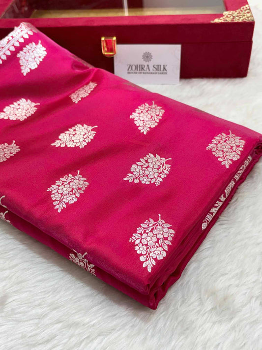 Rani Pink Shaded New Motif Satin Silk Banarasi Saree