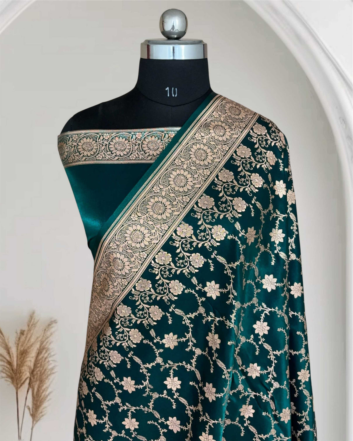 Teal Green Silk Banarasi Saree Floral Swarna Latika Jaal