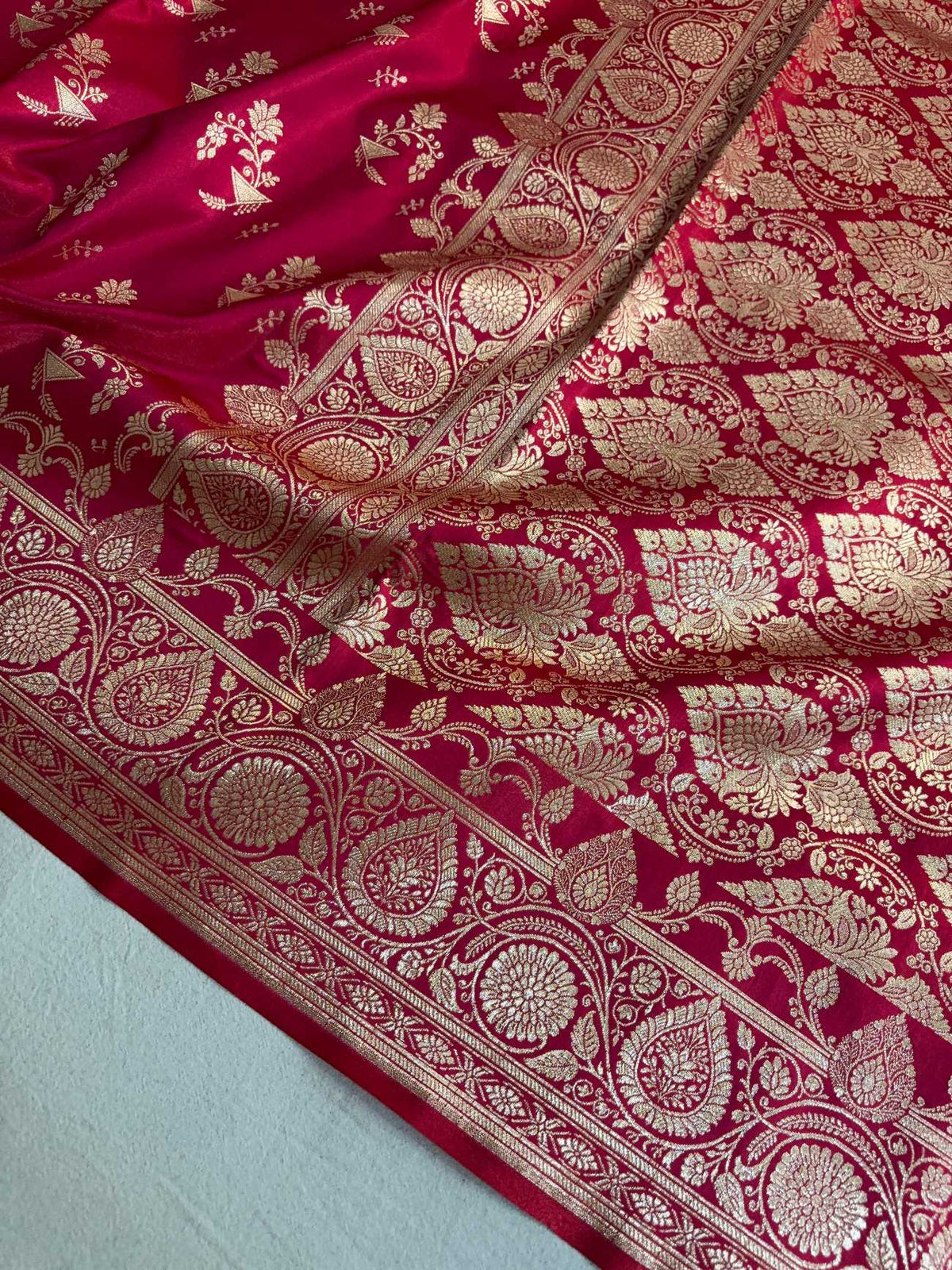 Rani Pink Fancy Motif Satin Silk Banarasi Saree