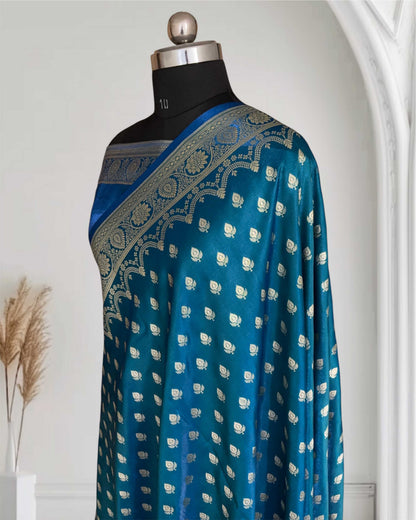 Firozi Satin Silk Banarasi Saree