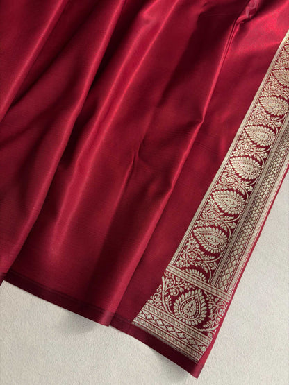 Maroon Satin Silk Banarasi Saree