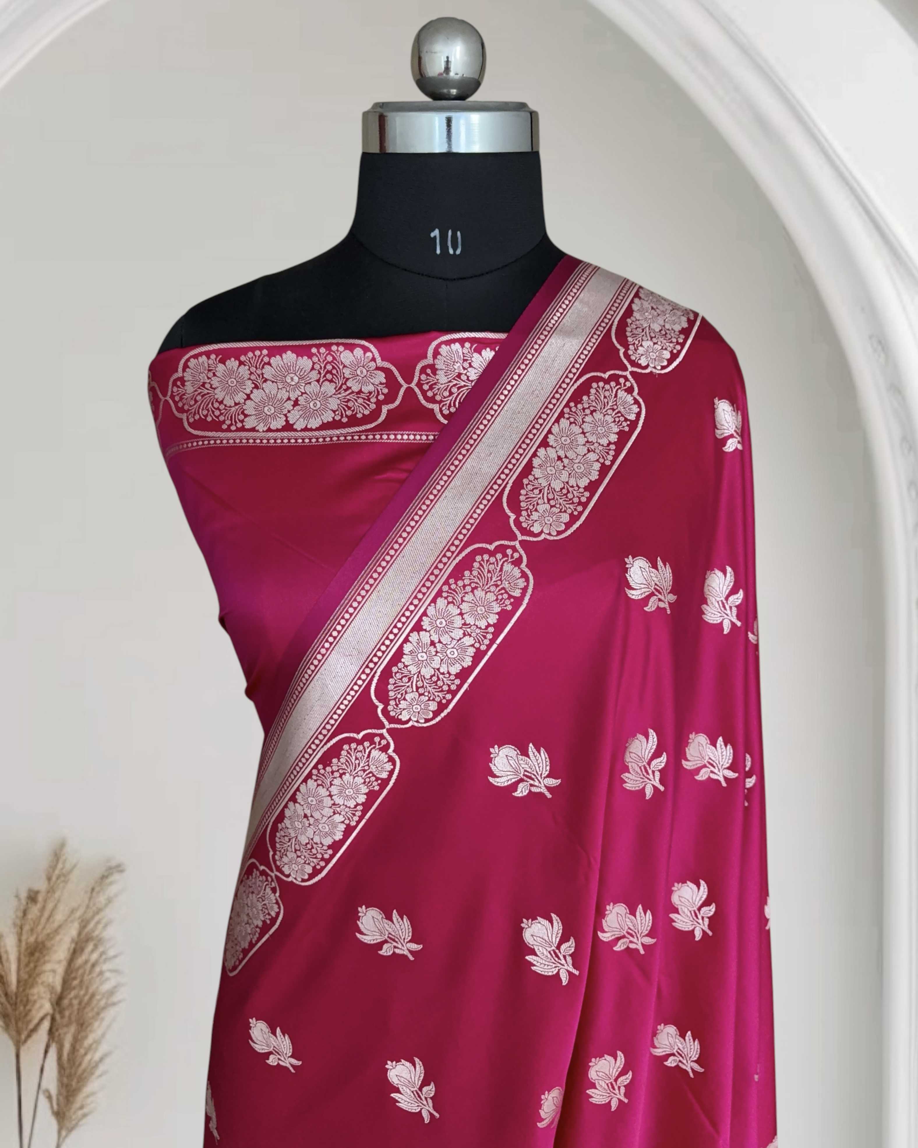 Rani Pink With Red Shaded Soft Kataan Silk Banarasi Saree