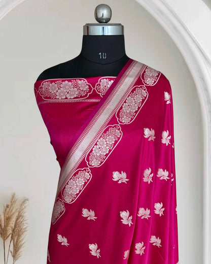 Rani Pink With Red Shaded Soft Kataan Silk Banarasi Saree