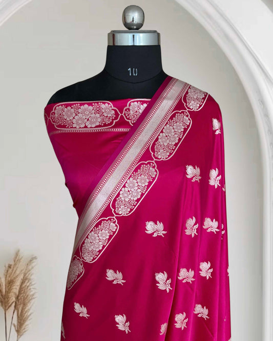 Rani Pink With Red Shaded Soft Kataan Silk Banarasi Saree