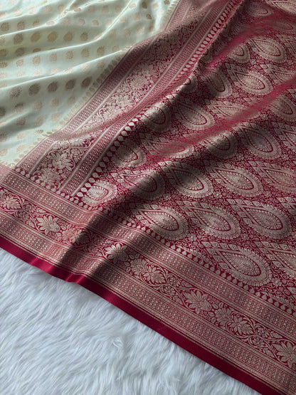 Red & Cream Satin Silk Banarasi Saree