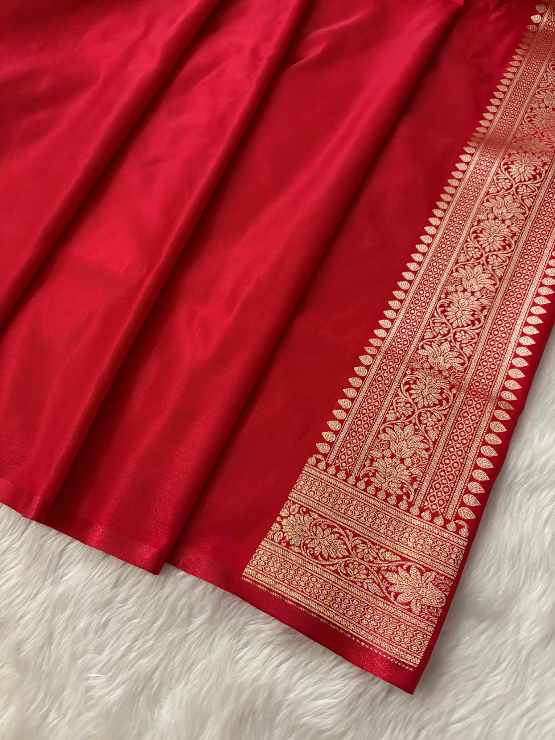 Red Satin Silk Banarasi Motif Saree