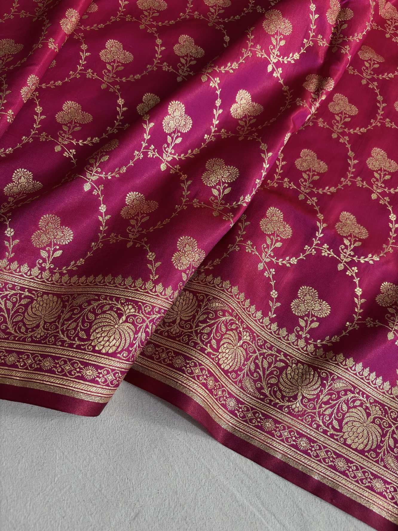 Satin Silk Saree Banarasi Jaal in Rani Pink Shades