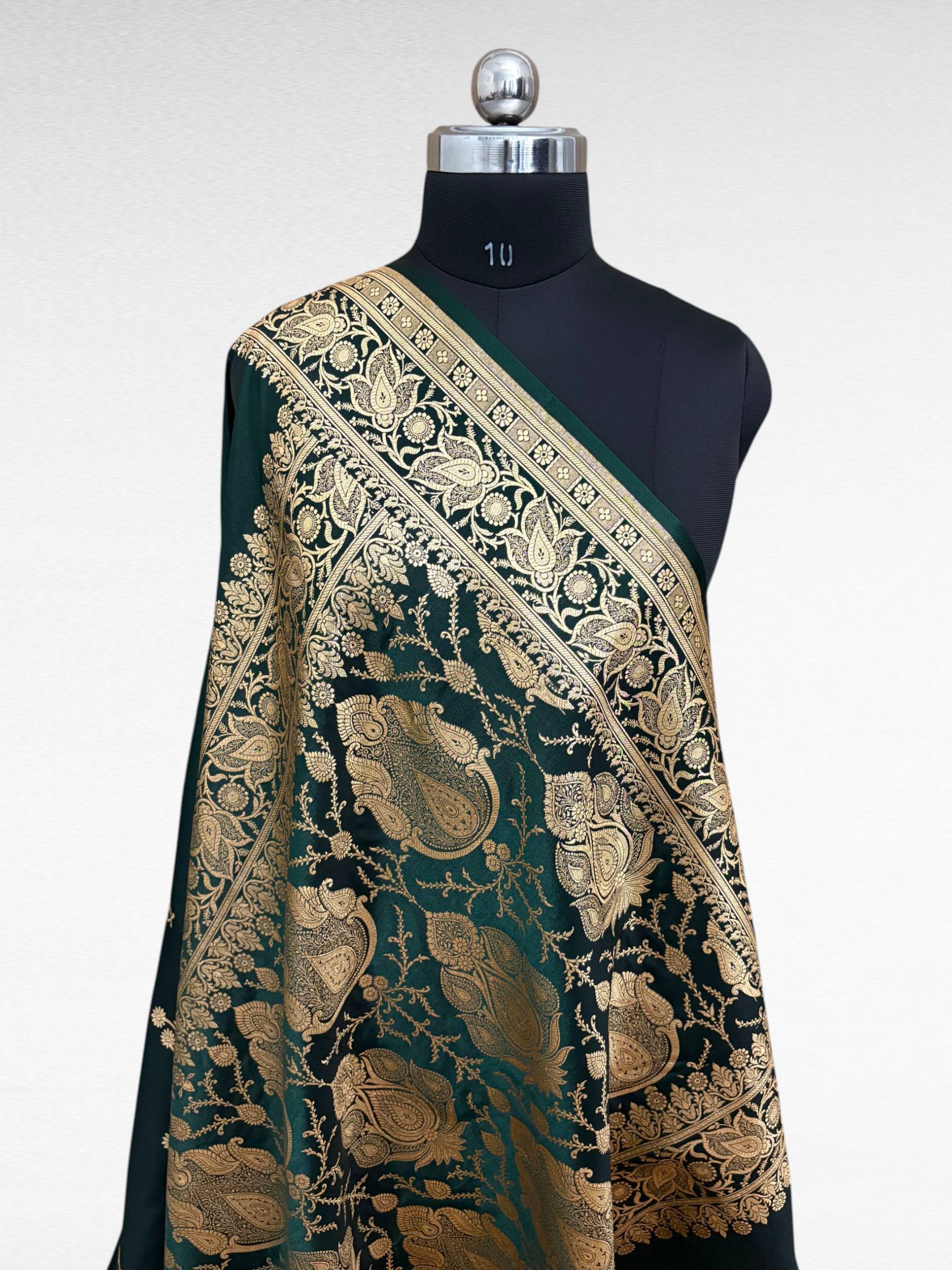 Dark Jungle Green Satin Silk Banarasi Saree