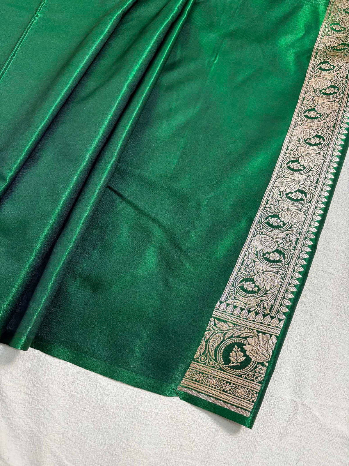 Botel Green Satin Silk Motif Banarasi Saree