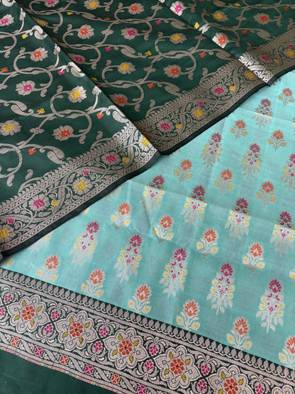 BottleGreen and SheGreen Satin Silk Banarasi Suit