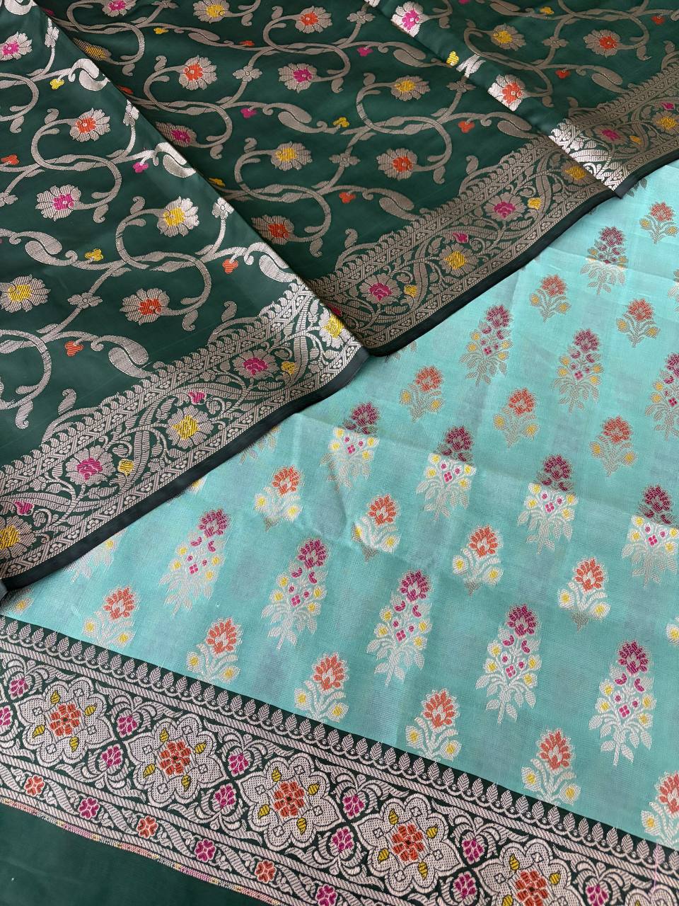 BottleGreen and SheGreen Satin Silk Banarasi Suit