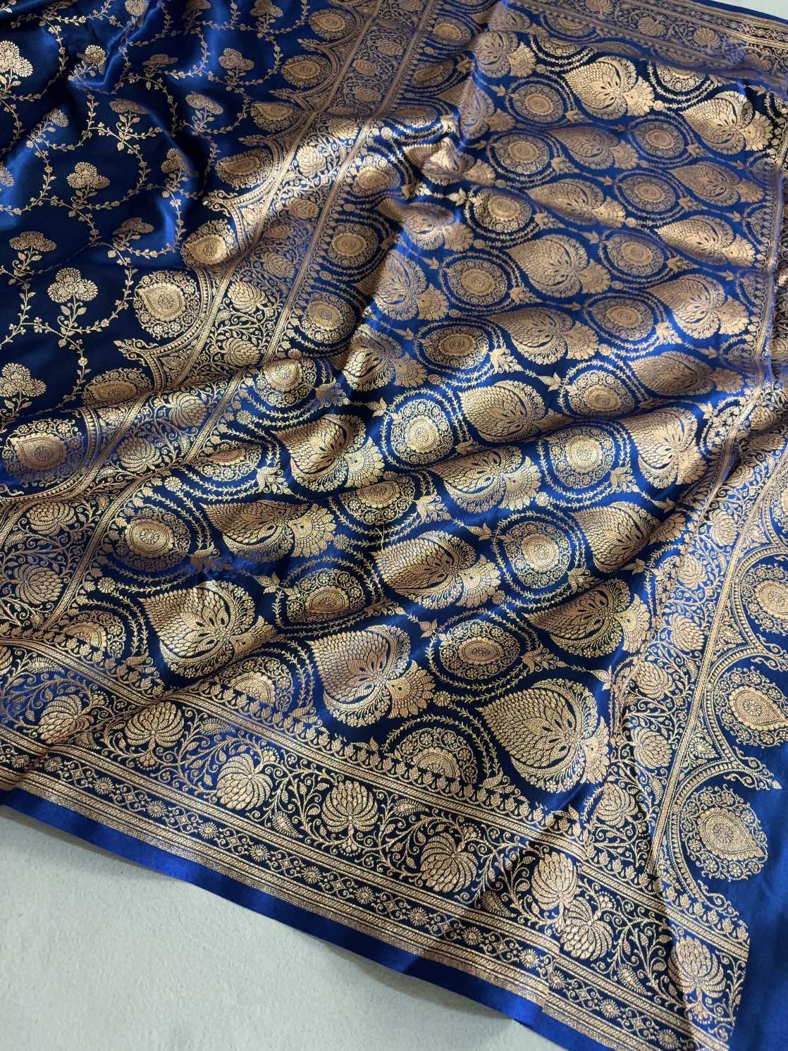 Satin Silk Saree Banarasi Jaal in Teal Blue Shades