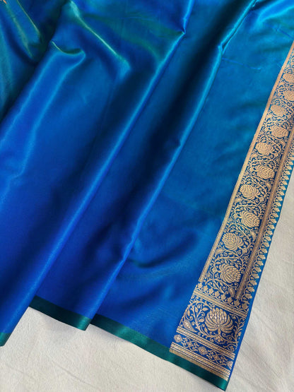Satin Silk Saree Banarasi Jaal in Peacock blue Shades