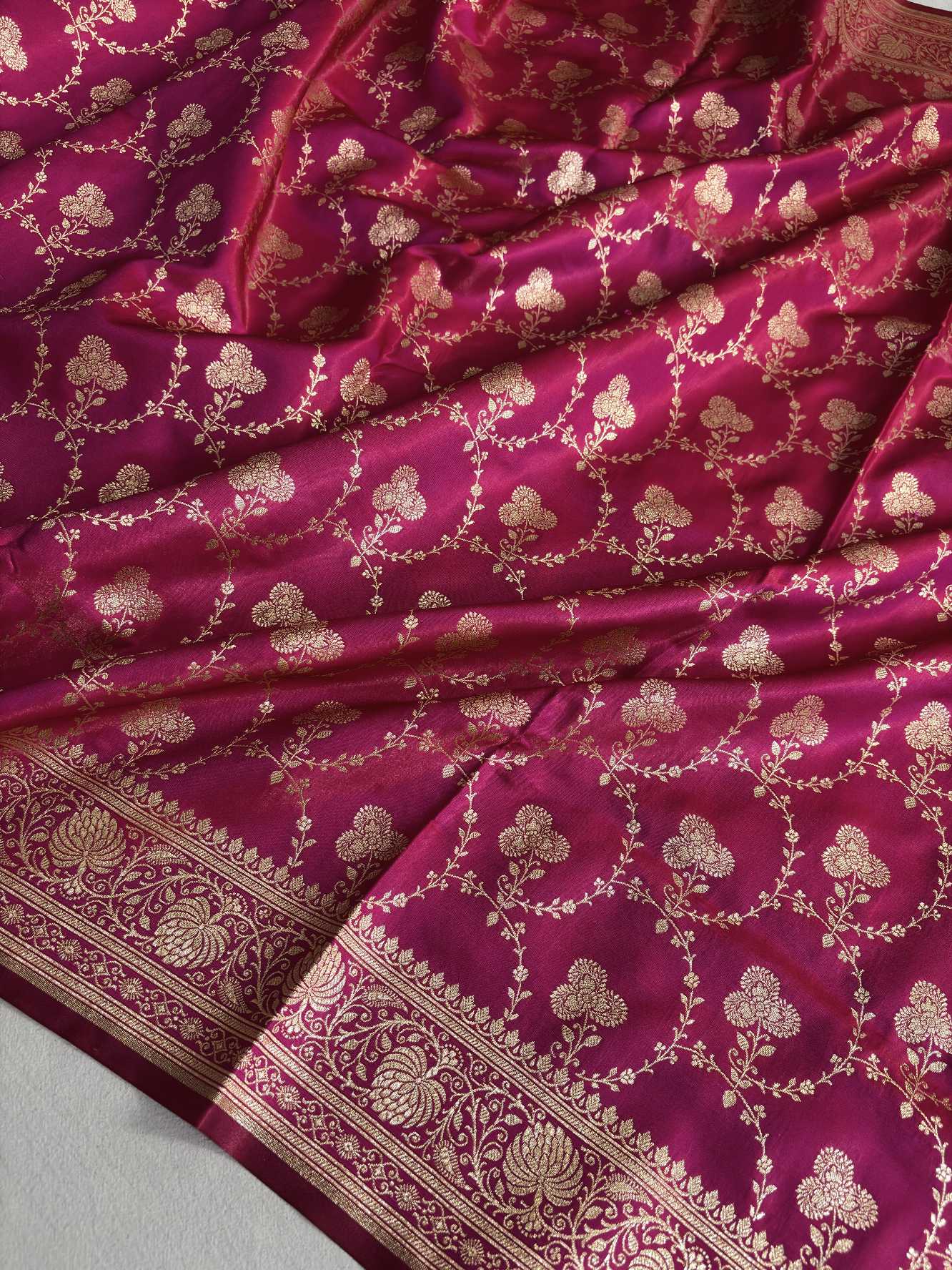 Satin Silk Saree Banarasi Jaal in Rani Pink Shades
