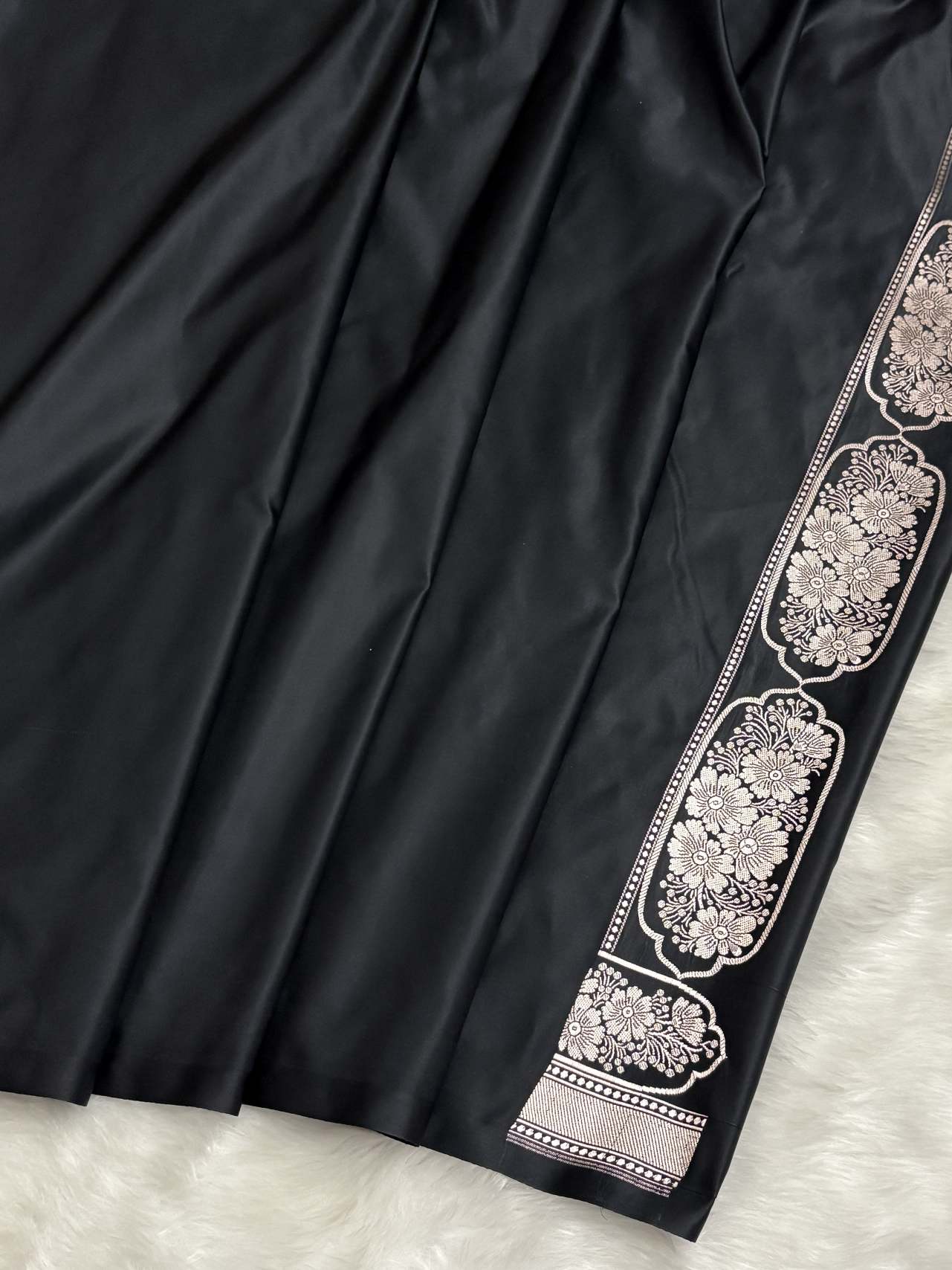 Black Soft Kataan Silk Banarasi Saree With Silver Zari