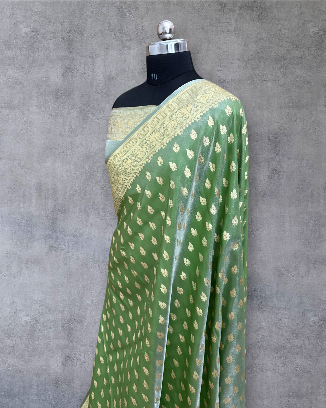 Pastel Mehndi Satin Silk Banarasi Saree