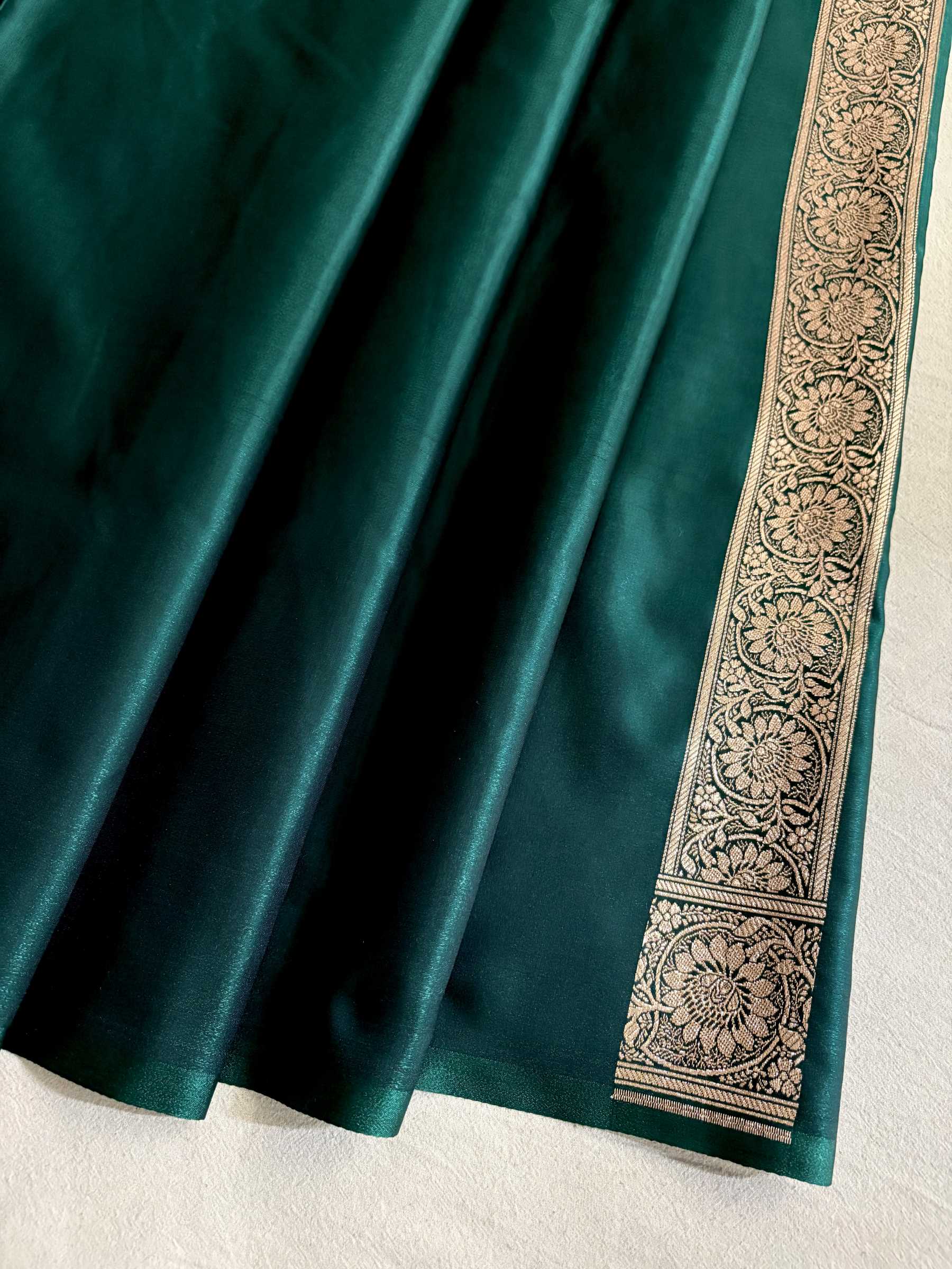 Teal Green Silk Banarasi Saree Floral Swarna Latika Jaal