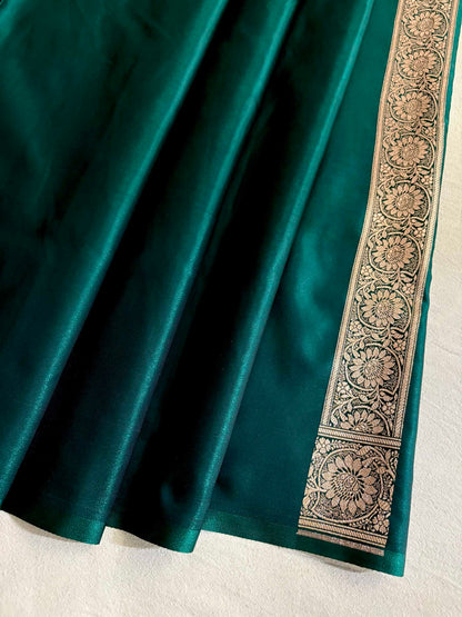 Teal Green Silk Banarasi Saree Floral Swarna Latika Jaal