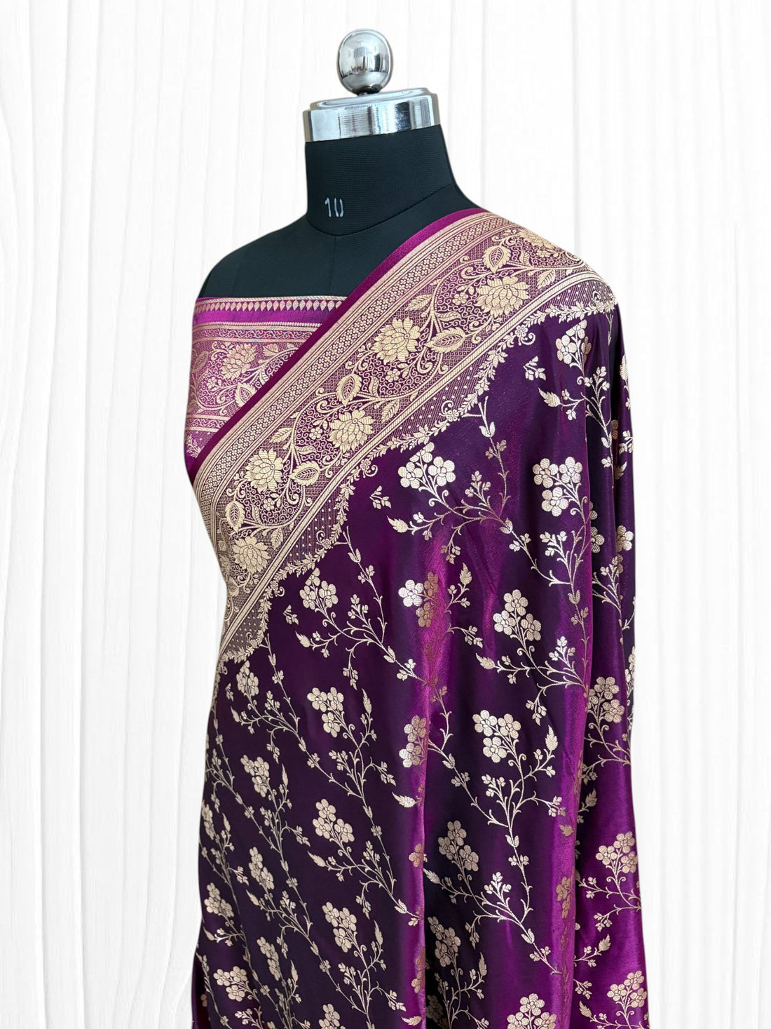 Wine Satin Silk Banarasi Saree with Jaal Pattern
