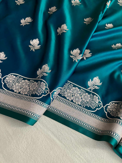 Peacock Shaded Soft Kataan Silk Banarasi Saree