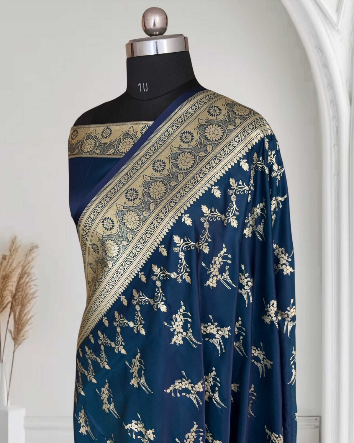 Neavy Blue Soft Kataan Silk Banarasi Saree Light Gold Work