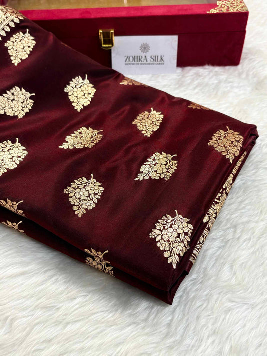 Dark Maroon Shaded New Motif Satin Silk Banarasi Saree