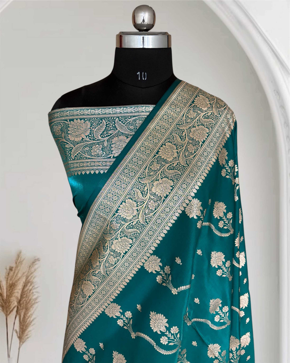 Rama Green Fancy Satin Silk Banarasi Saree – Tircha Jaal
