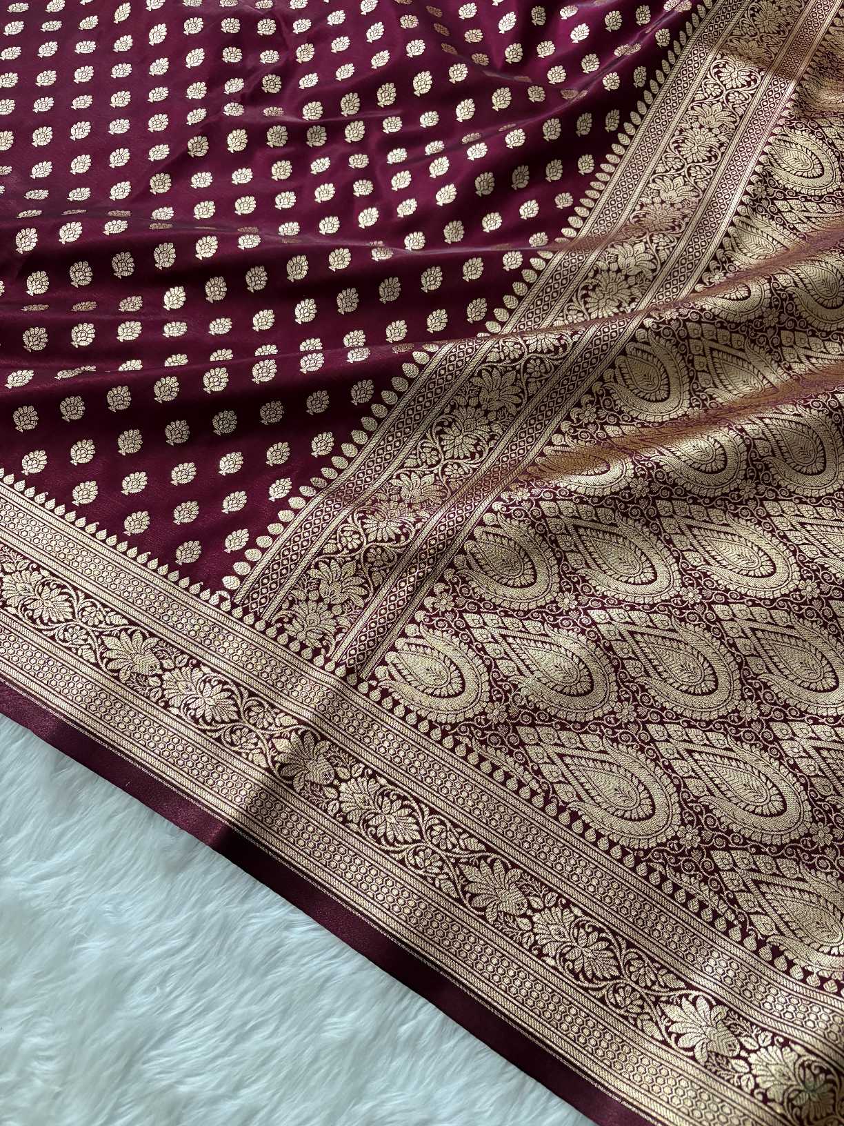 Coffe Colour Satin Silk Banarasi Motif Saree