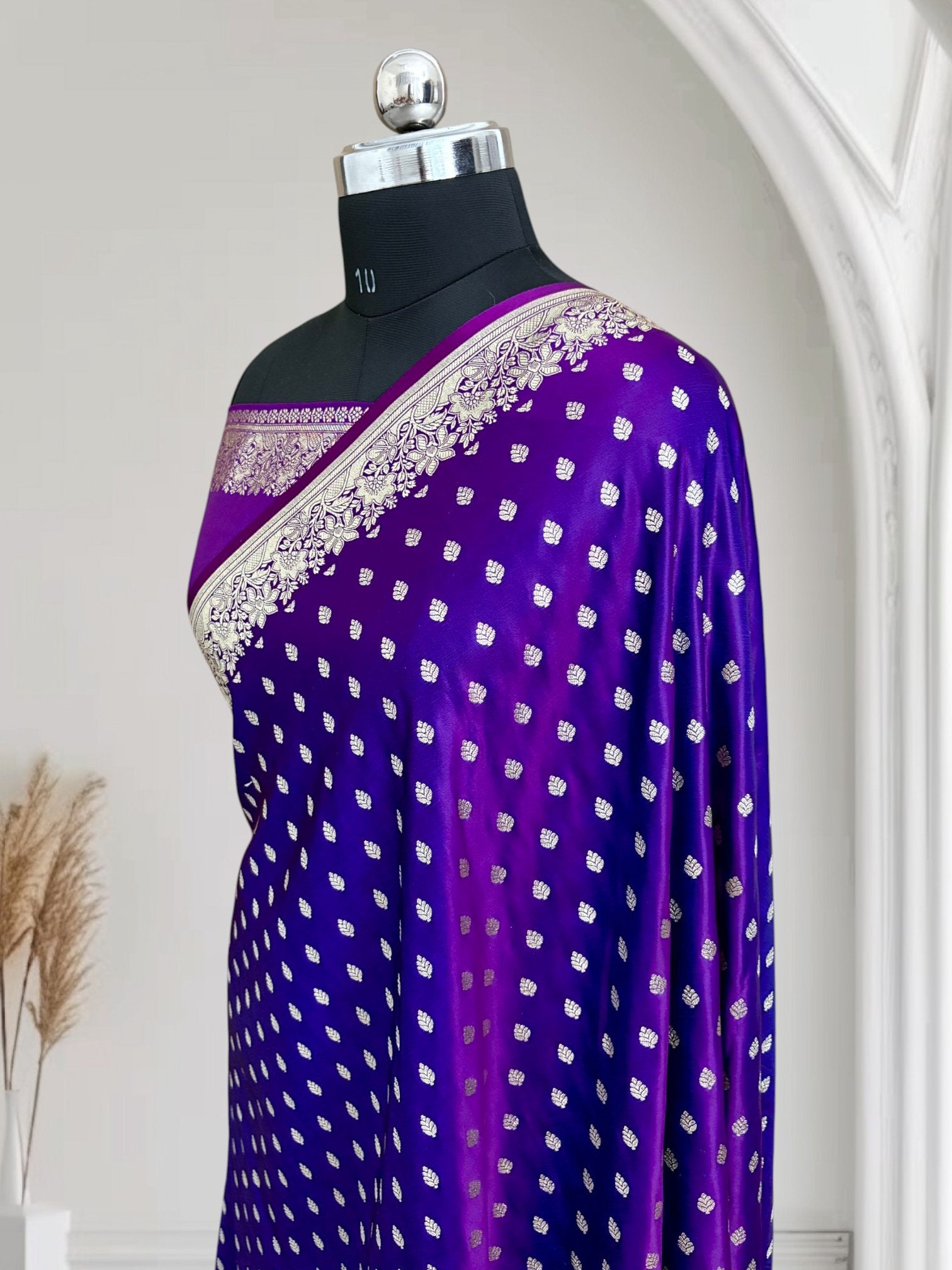 Violet Dual-Tone Banarasi Katan Silk Saree with Water Zari