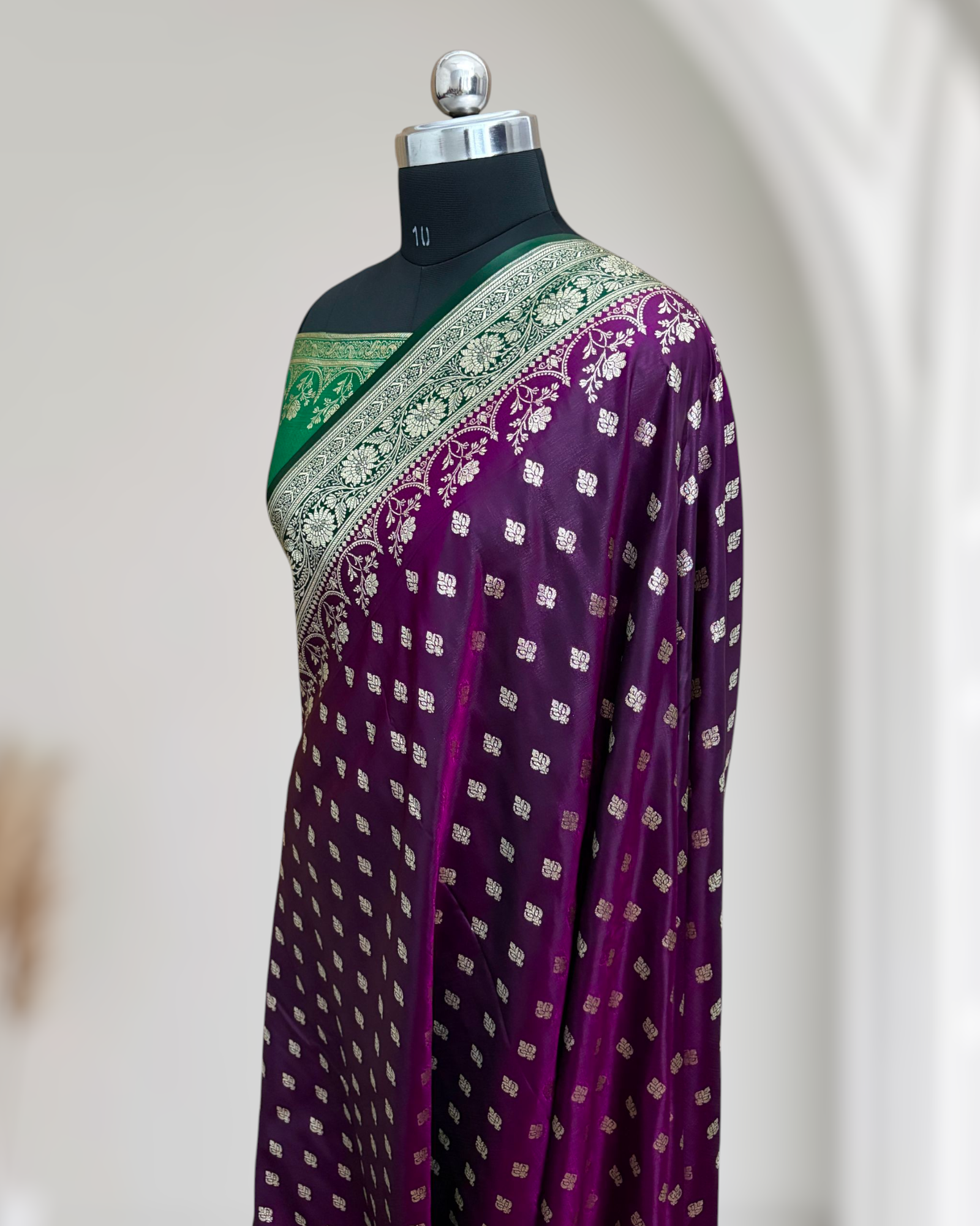 Wine with Green Pallu & Border Banarasi Saree