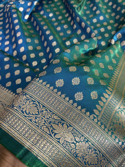 DhupChav Motif Satin Silk Banarasi Saree with Golden Zari