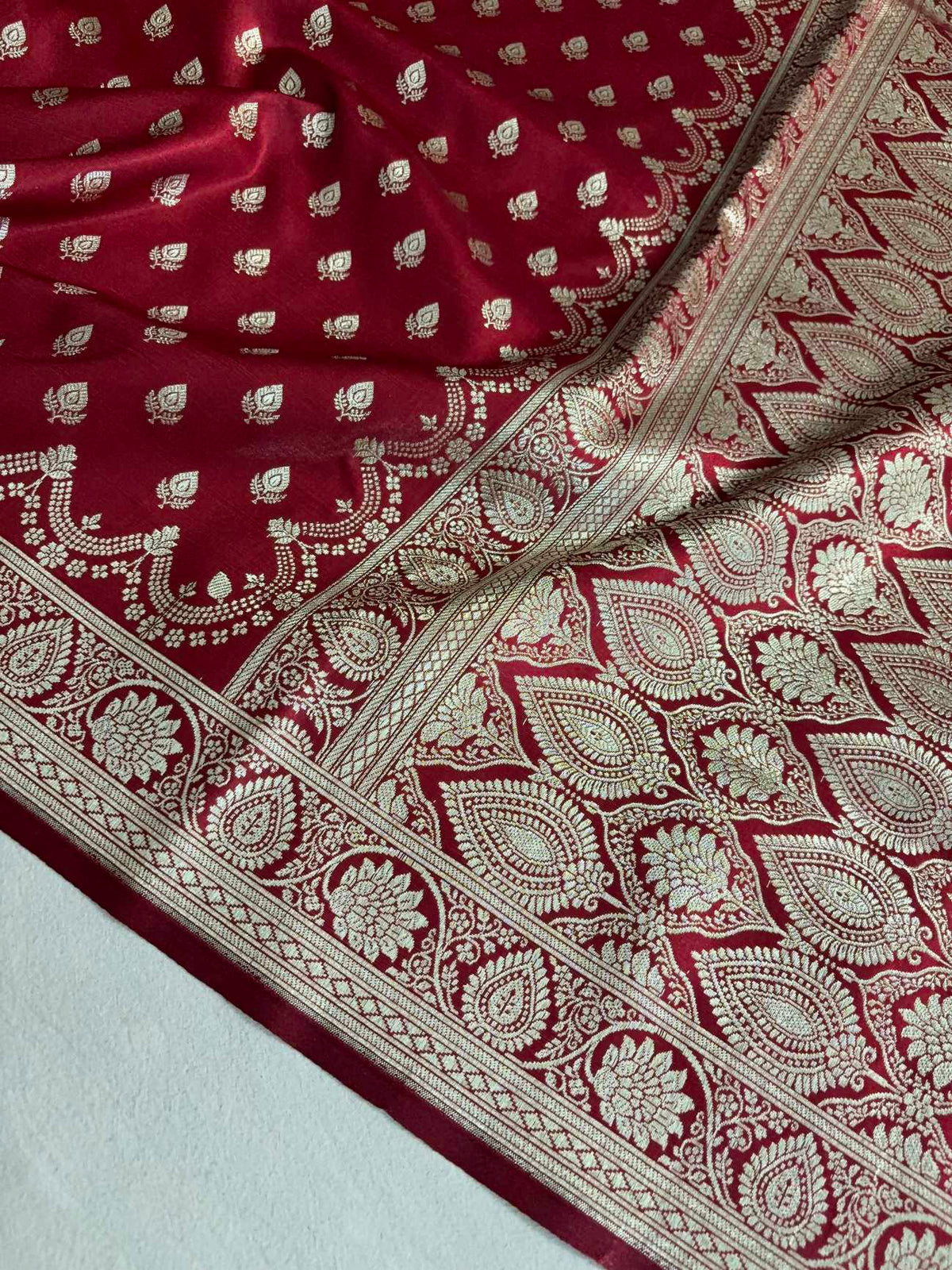 Maroon Satin Silk Banarasi Saree