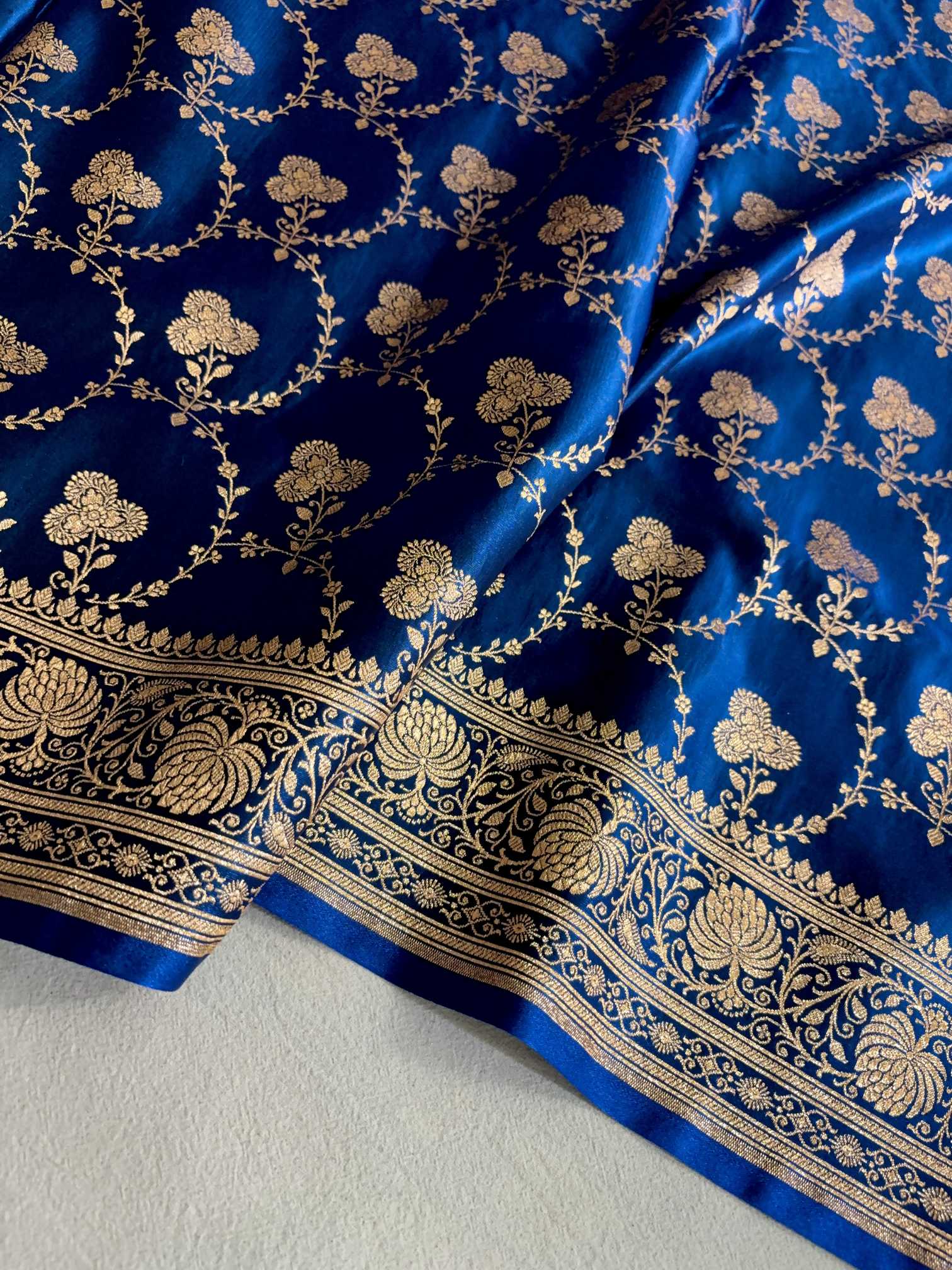Satin Silk Saree Banarasi Jaal in Teal Blue Shades