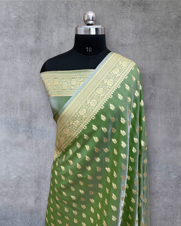 Pastel Mehndi Satin Silk Banarasi Saree