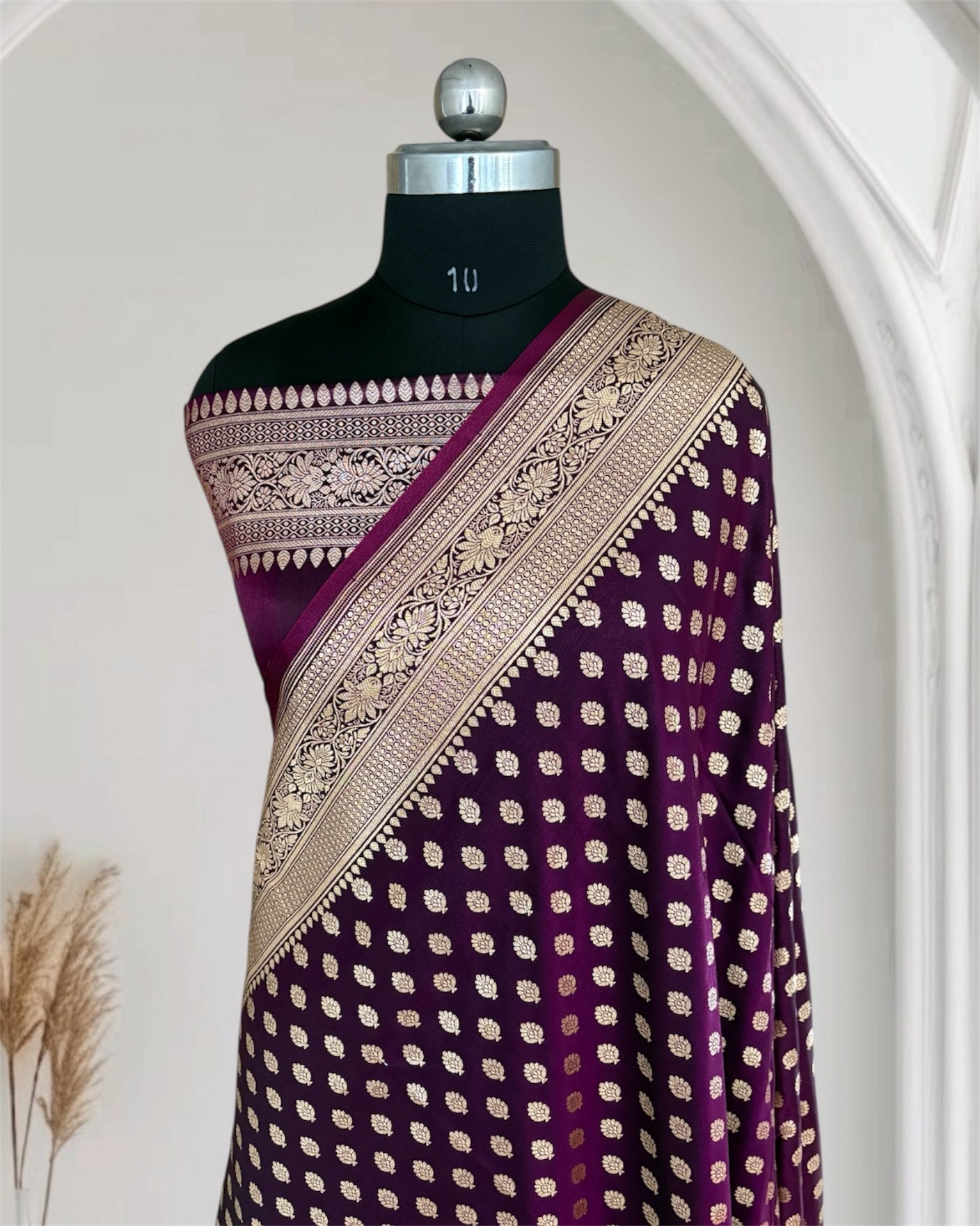 Purple Satin Silk Banarasi Motif Saree