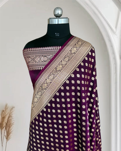Purple Satin Silk Banarasi Motif Saree