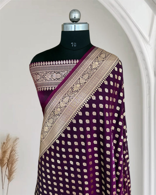 Purple Satin Silk Banarasi Motif Saree