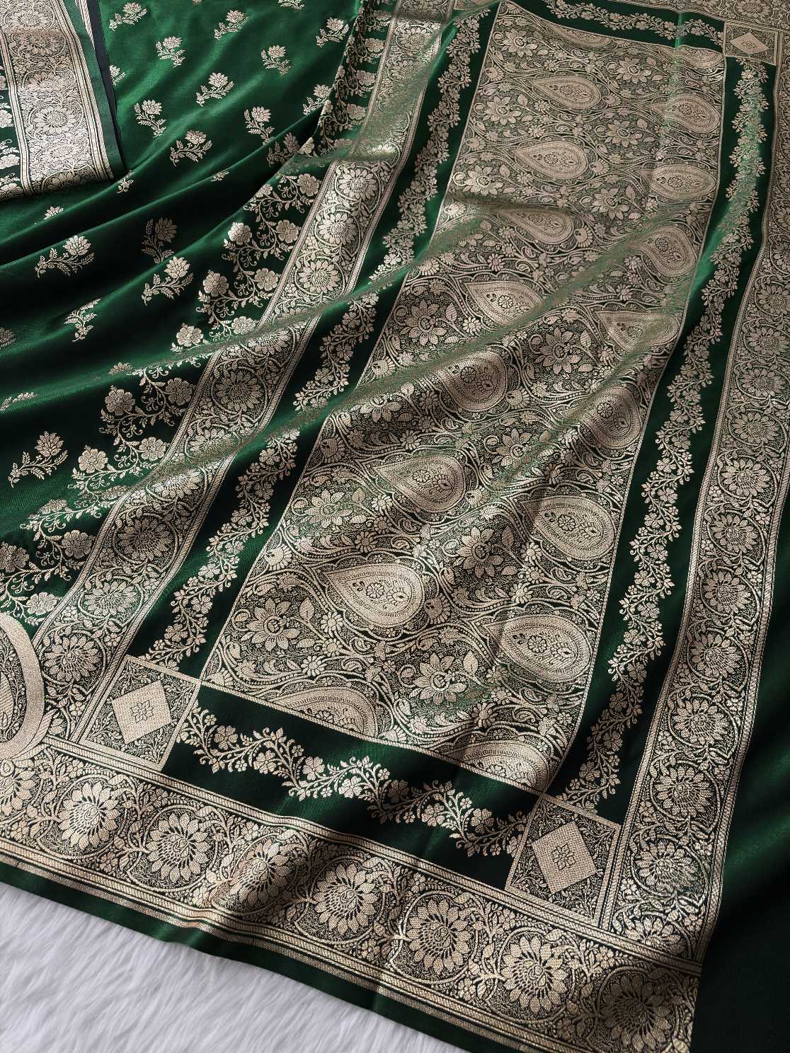Botel Green Satin Silk Banarasi Fancy Saree