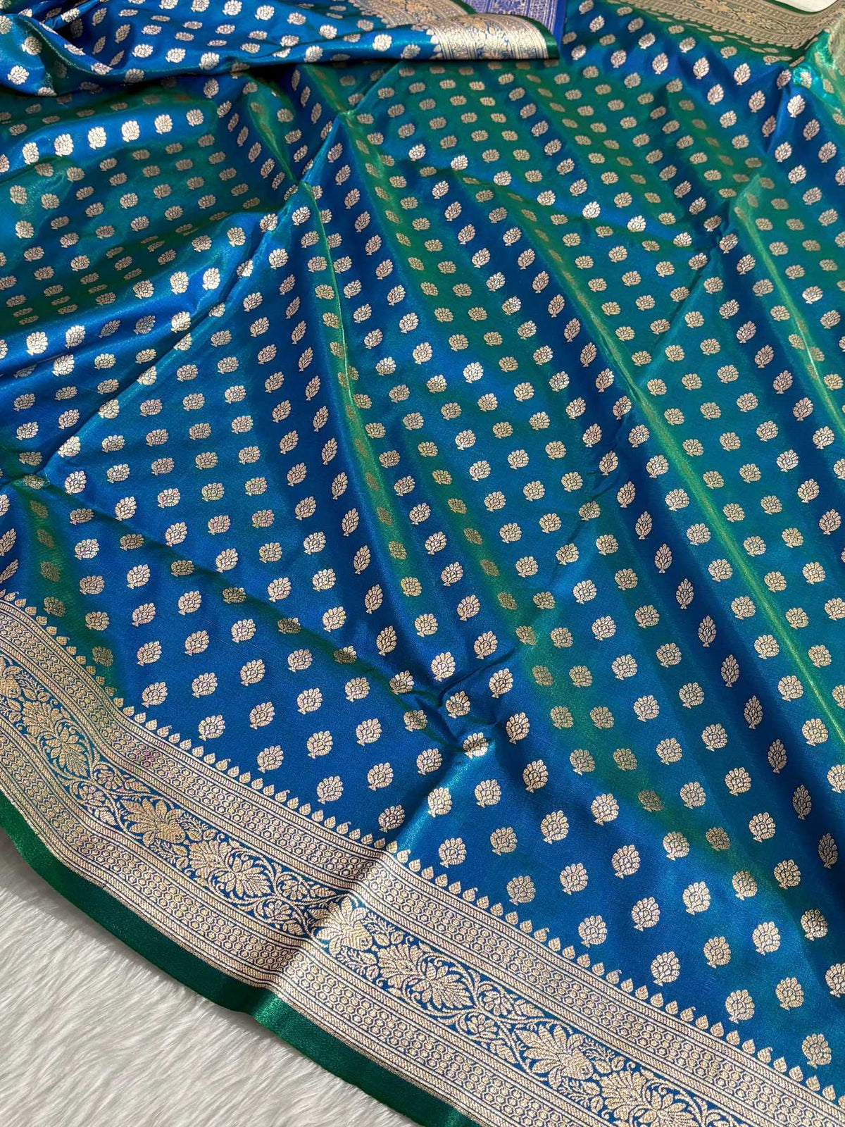 DhupChav Motif Satin Silk Banarasi Saree with Golden Zari