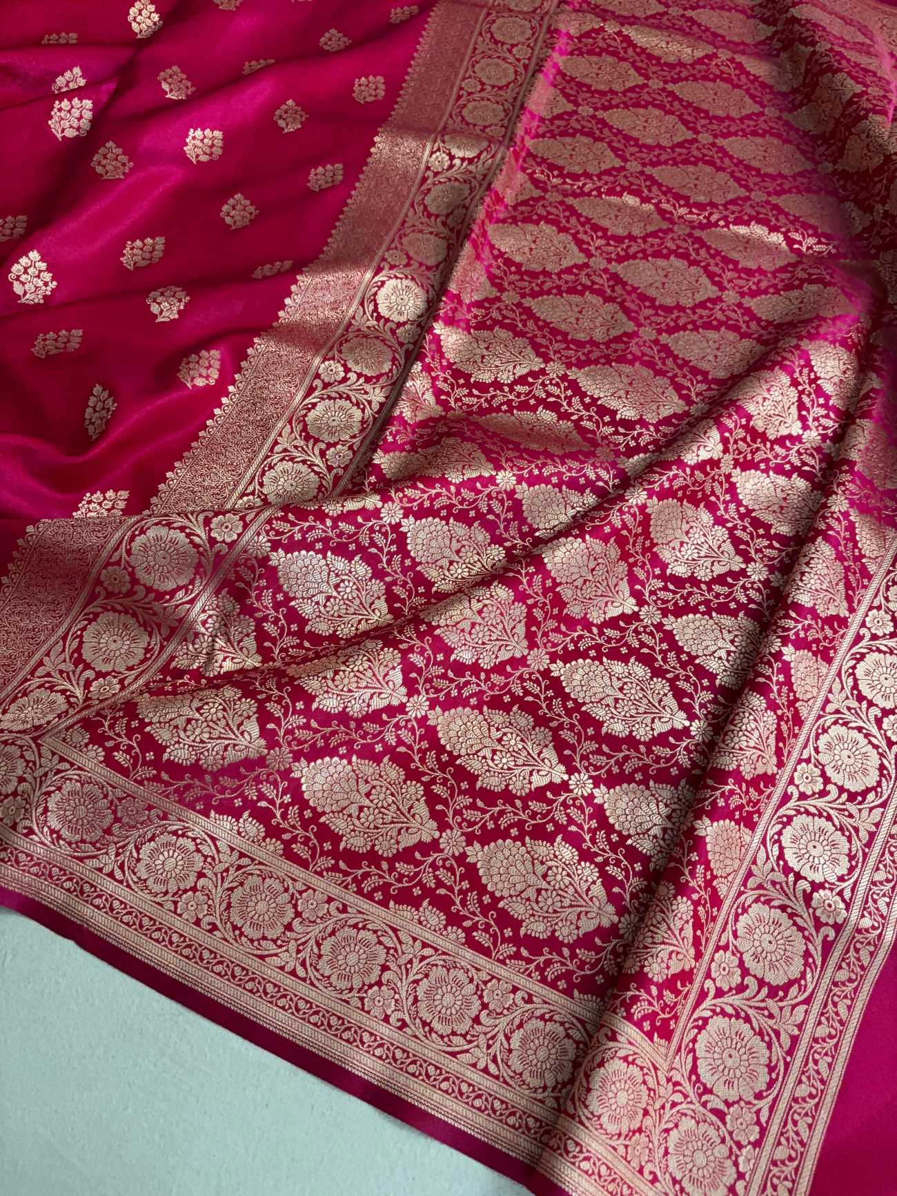 Rani Pink Satin Silk Saree Banarasi Motif