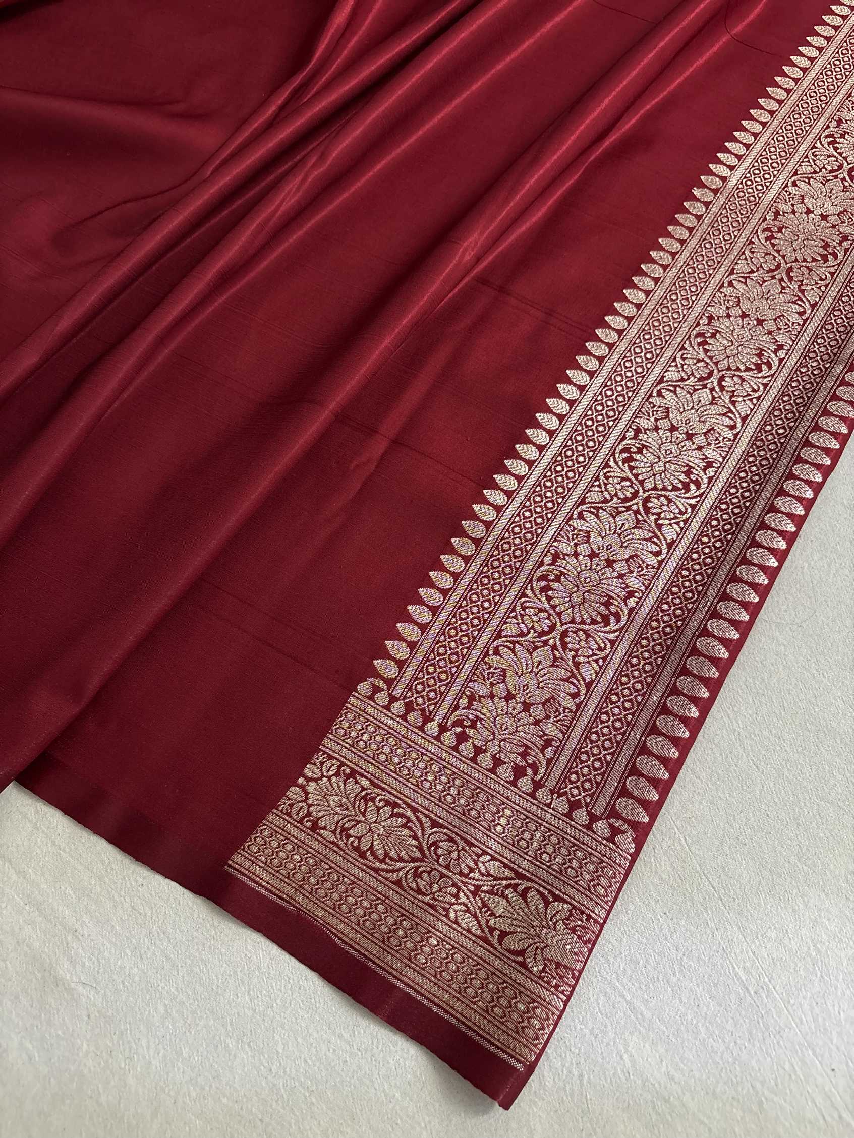 Light Firozi & Maroon Satin Silk Banarasi Saree Jaal Pttern