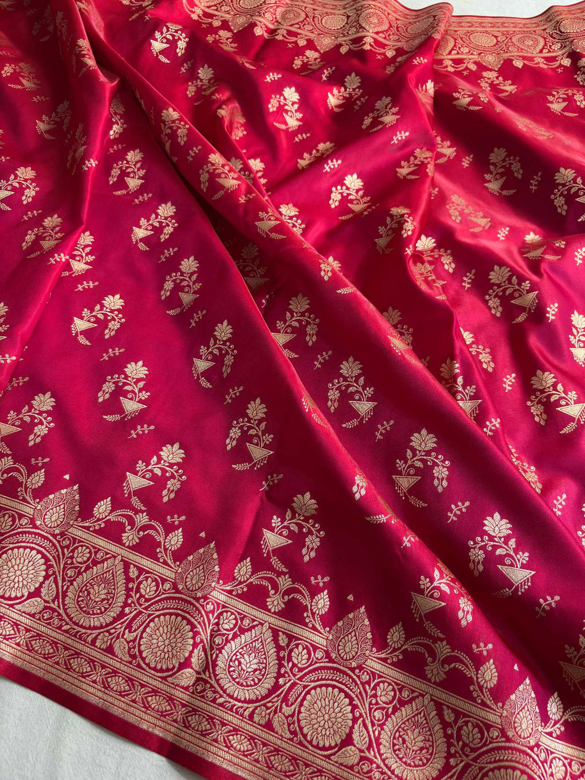 Rani Pink Fancy Motif Satin Silk Banarasi Saree