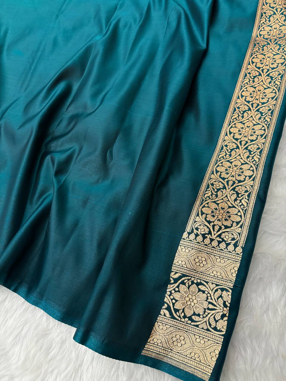Ocean Blue Satin Silk Banarasi Saree